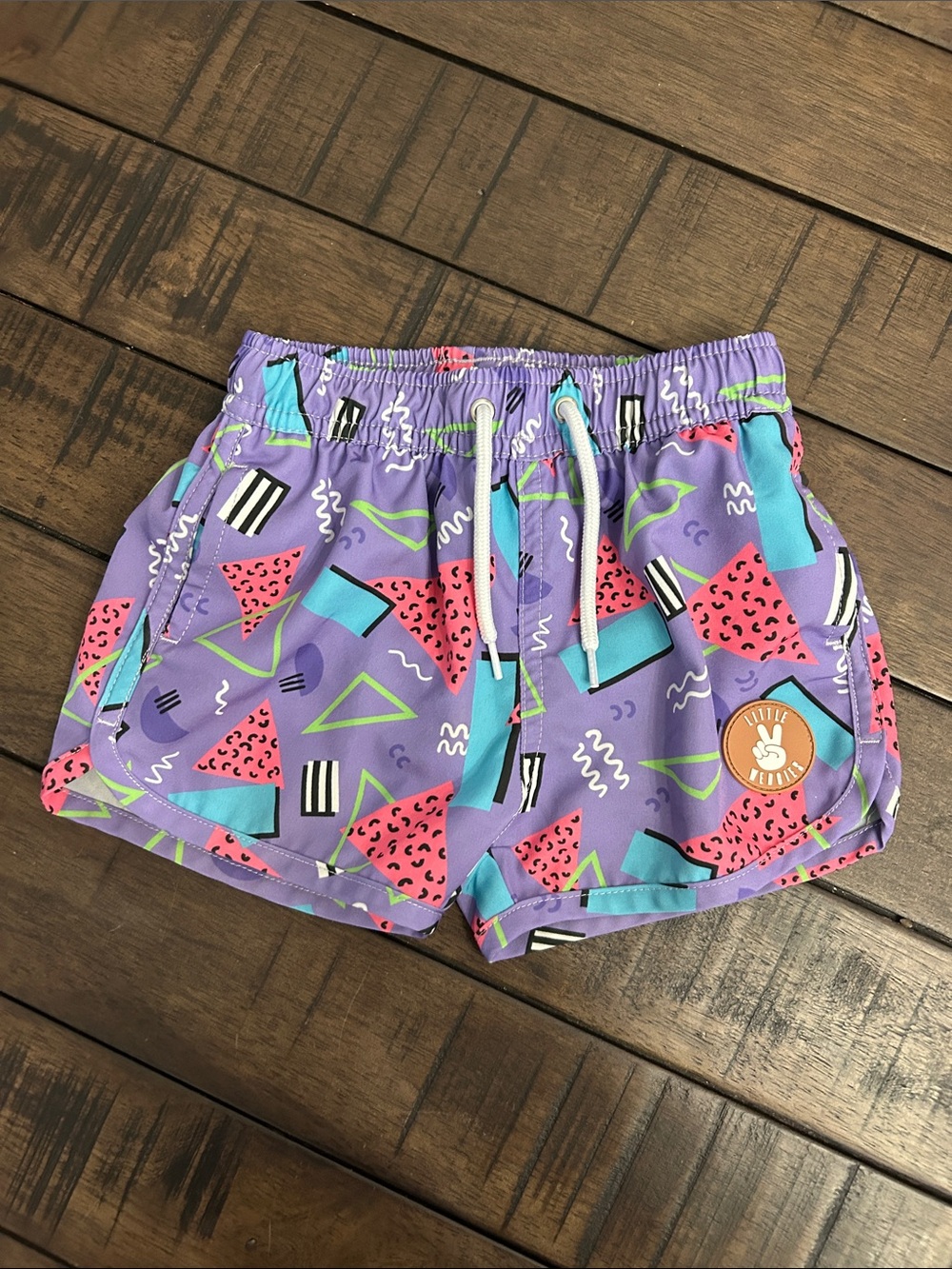 Purple Retro 90s Print Swim Trunks size 2